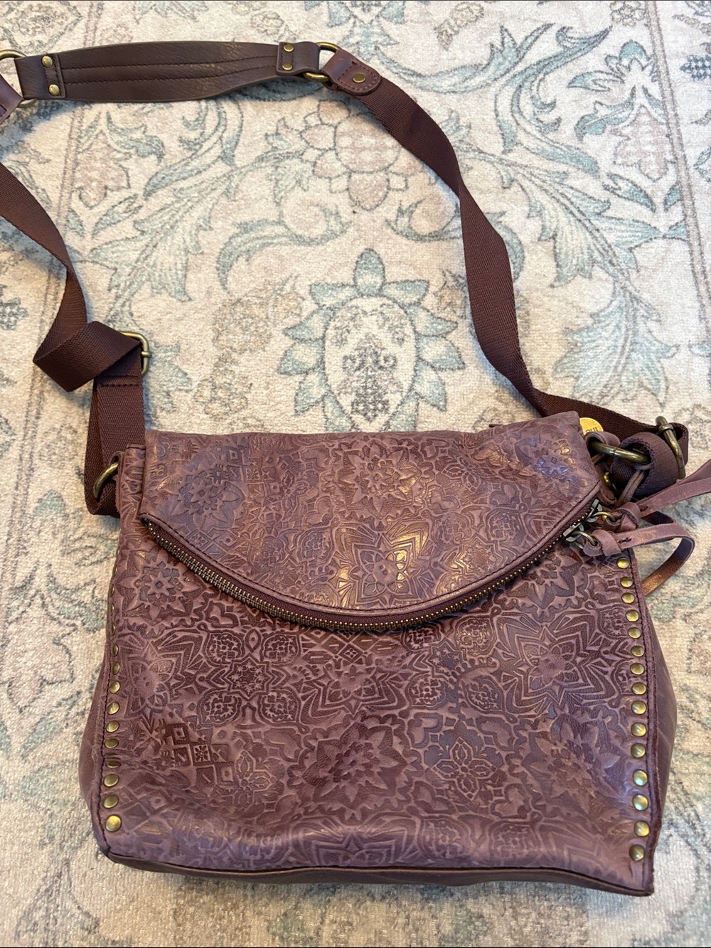 The Sak Brown Embossed Leather Silverlake Crossbody Bag